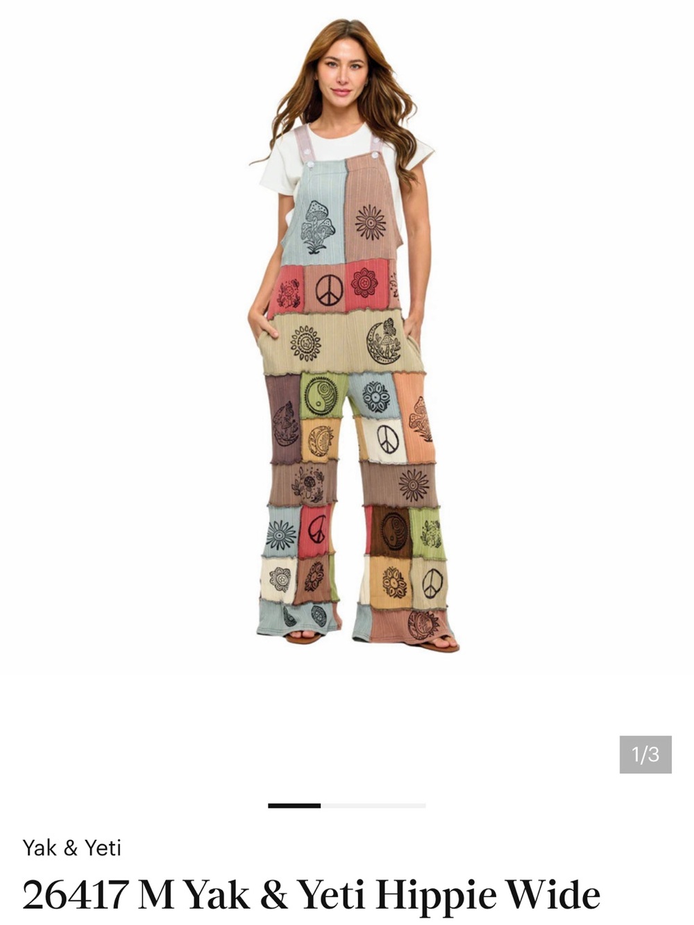 Patchwork Hippie Wide Leg Overalls - Multicolor Peace Sign Print